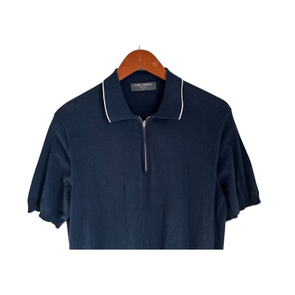 Daniel Cremieux Navy Short-Sleeve Cottonl Zip Polo Shirt With White Piping Made - Picture 3 of 9